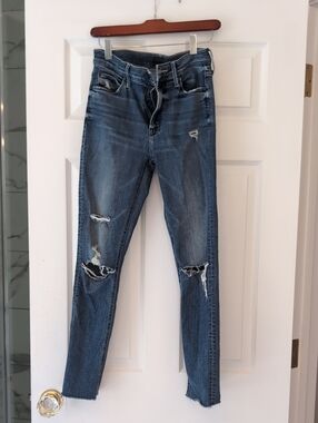 MOTHER Blue Distressed Skinny Jeans
